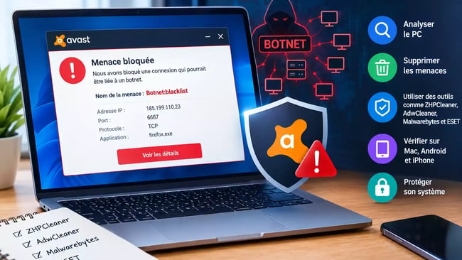Alerte avast botnet blacklist detection desinfection pc