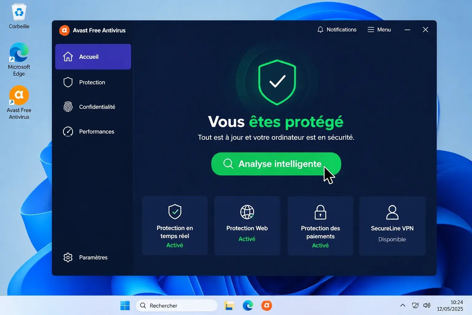 Analyse intelligente Avast Antivirus sur Windows 10 et Windows 11