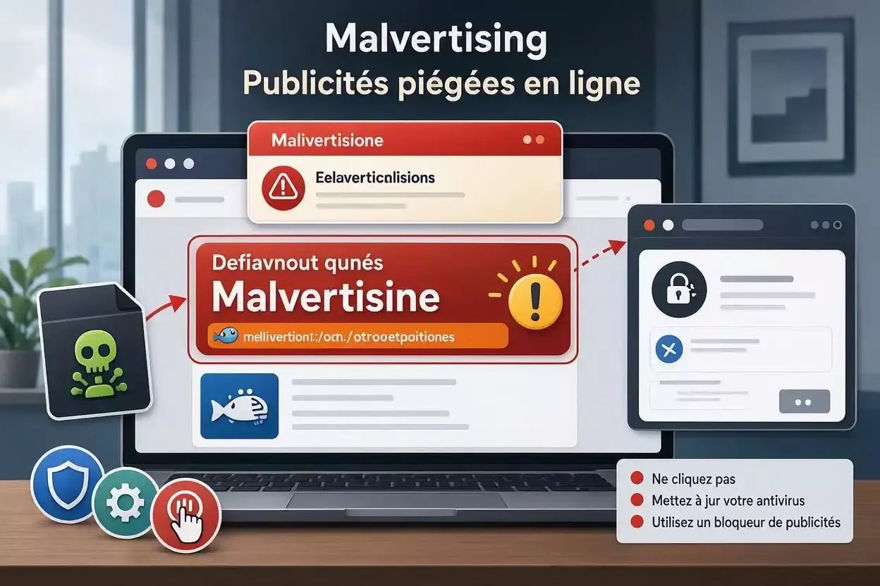 Bannières publicitaires malveillantes et menaces Internet sur un ordinateur Windows
