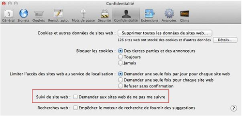 Demander aux sites web de ne pas me suivre