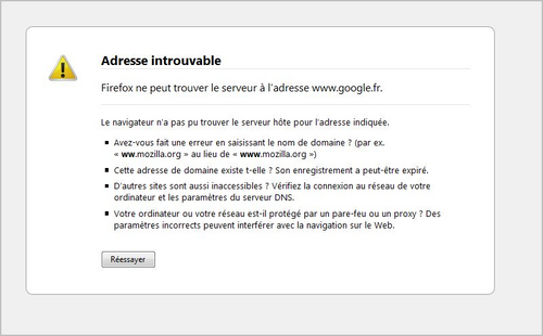 Adresse introuvable ou Serveur introuvable, Résoudre le problème de Connexion à Internet