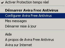 Ouverture du panneau de configuration de l'anti virus