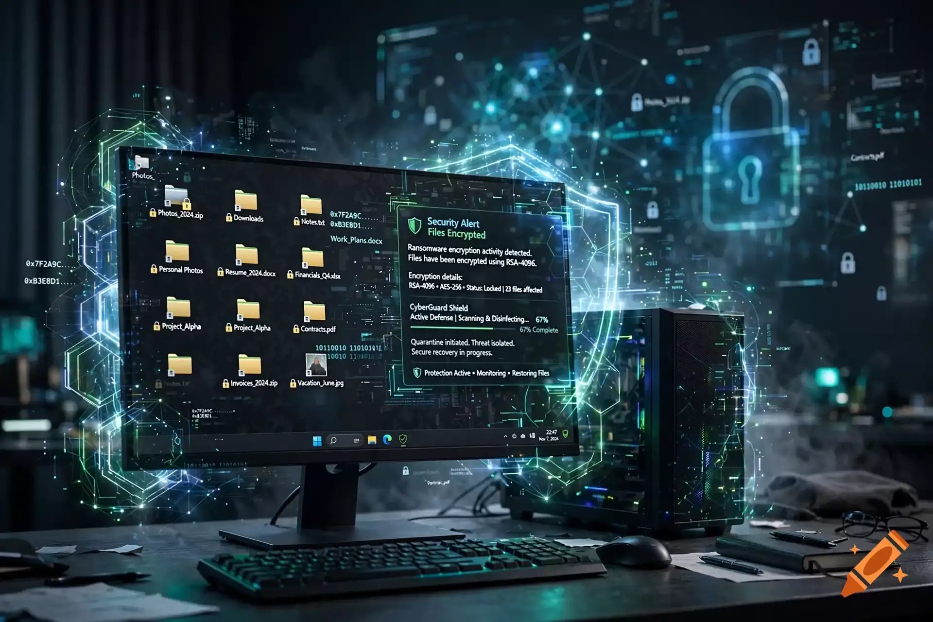 RSA-4096 Encryption : ordinateur infecté par un ransomware, fichiers chiffrés et protection du PC