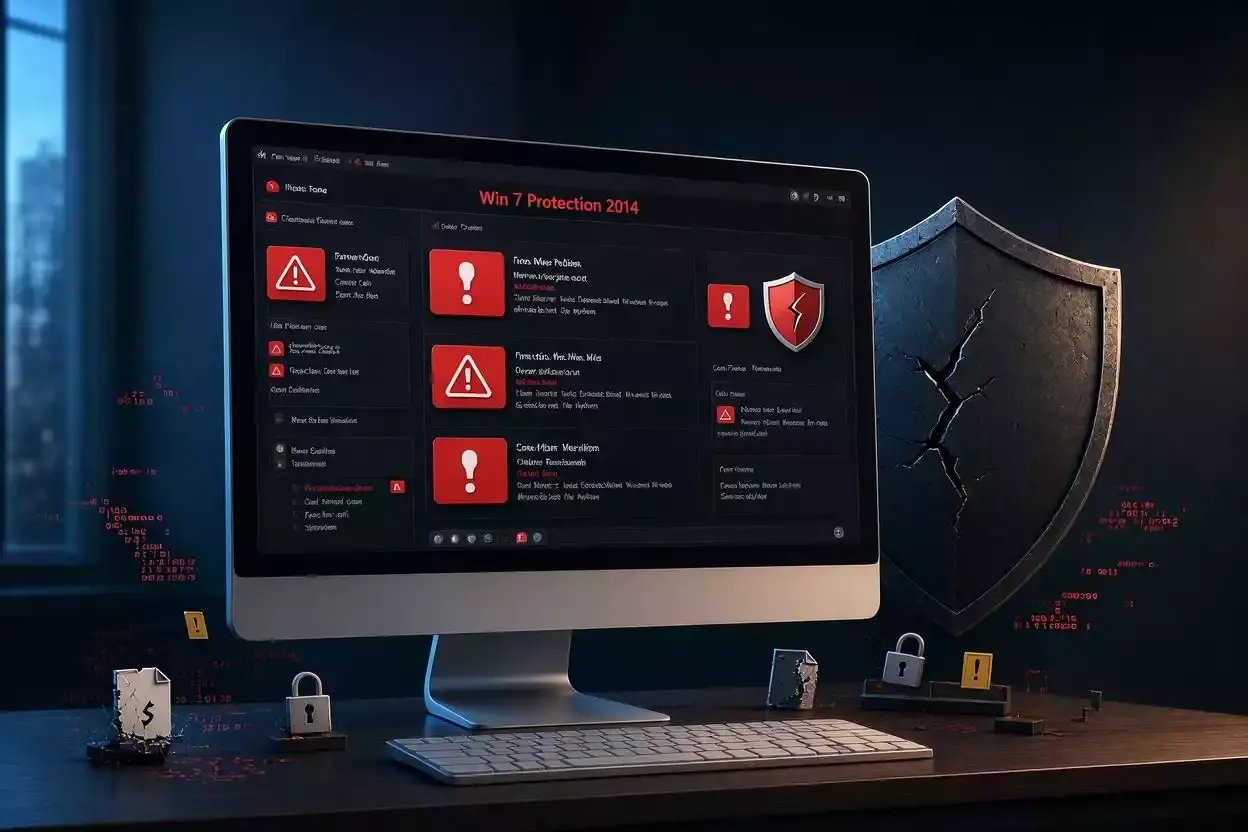 Win 7 Protection 2014, faux antivirus affichant de fausses alertes de sécurité sur un ordinateur